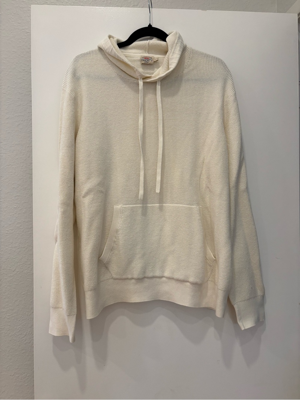 Faherty Sun Washed Cream Waffle Knit Hoodie 100% Cotton modern surf California